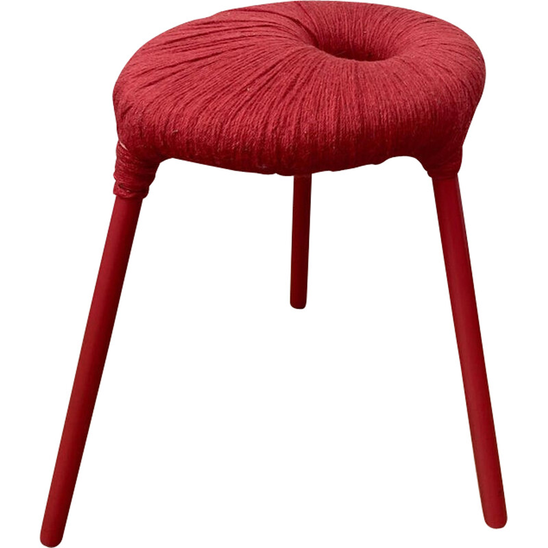 Vintage red metal and wool stool model Eskilstuna by Ikea, 1990s