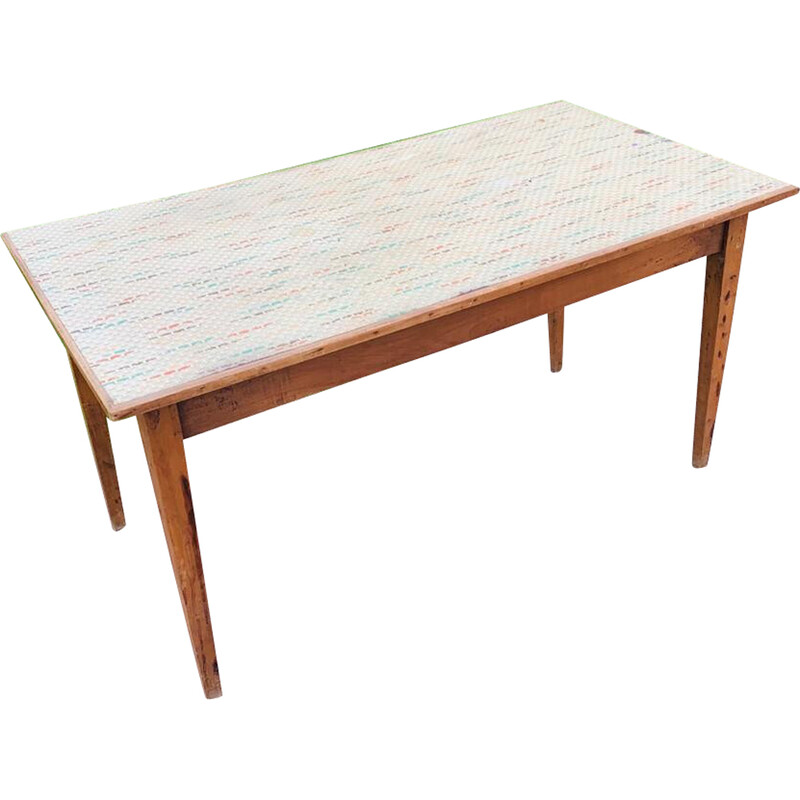 Vintage multicolored farmhouse table with 1 drawer