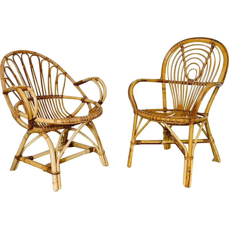 Paar vintage rotan fauteuils, 1960