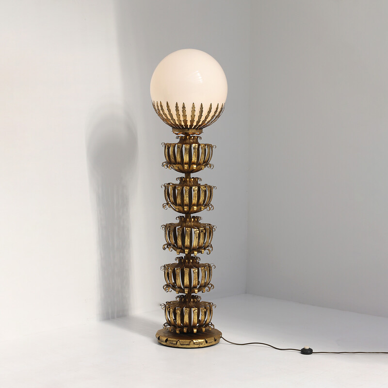 Vintage vergulde metalen vloerlamp, 1970