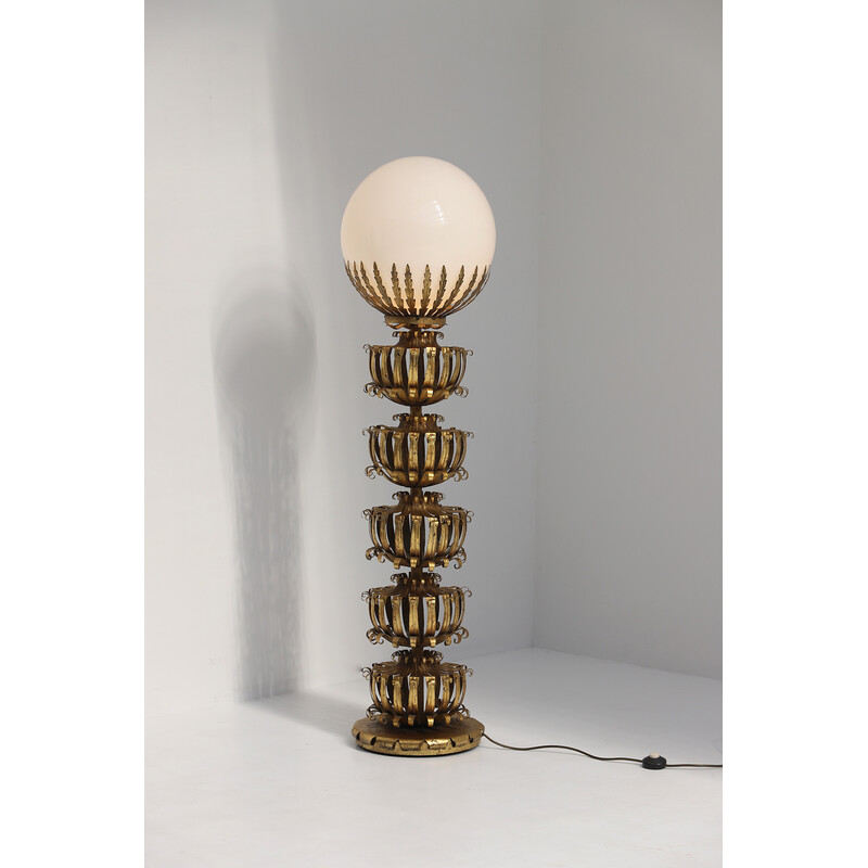 Lámpara de pie de metal dorado vintage, años 70