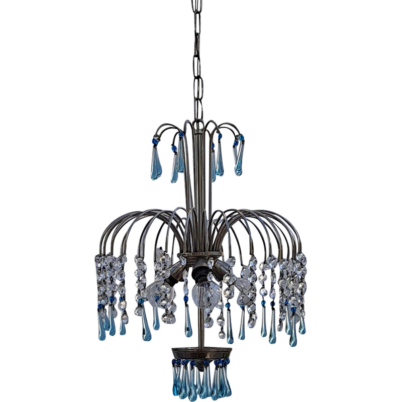 Vintage blue Murano glass waterfall chandelier, Italy 1960s