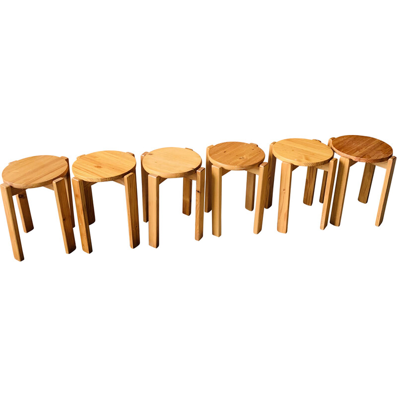 Set of 6 vintage wooden stools