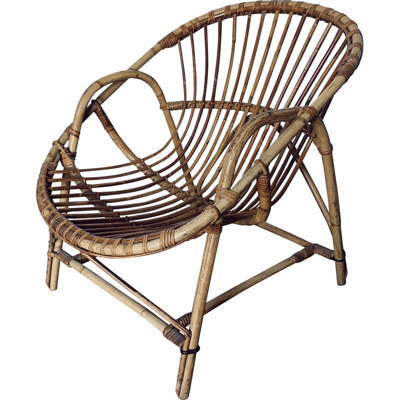 Vintage rattan basket armchair, 1960-1970