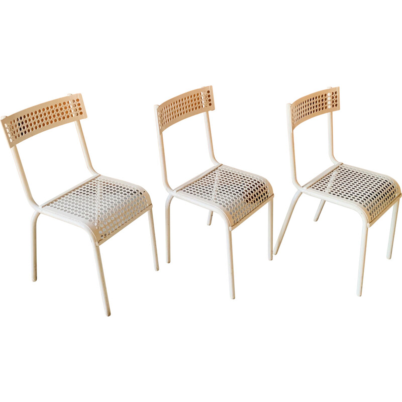 Lot de 3 chaises vintage en métal perforé