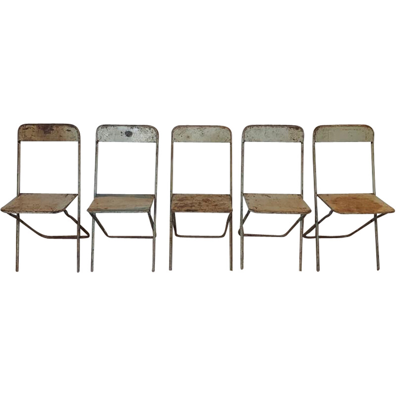 Ensemble de 5 chaises métalliques pliantes vintage