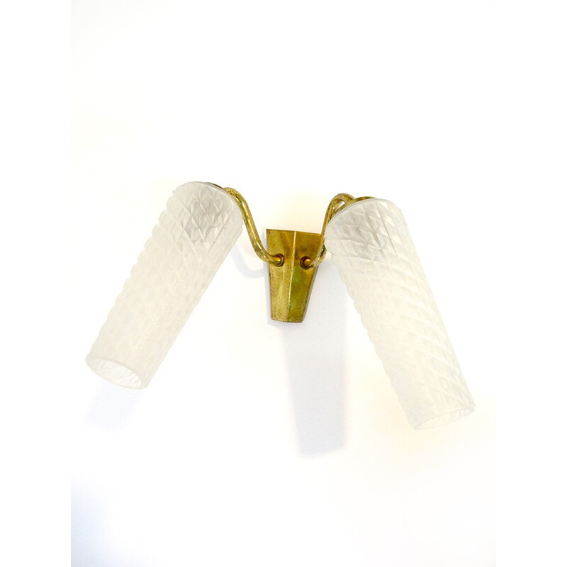 Double sconce in brass and frosted glass - 1960s
