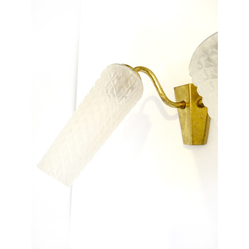 Double sconce in brass and frosted glass - 1960s