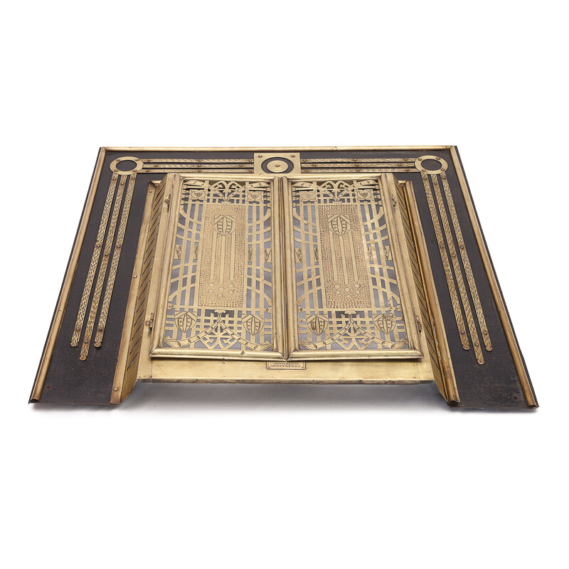 Vintage Art Deco iron and brass fireplace surround, 1900