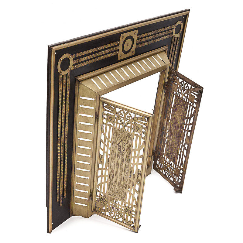 Vintage Art Deco iron and brass fireplace surround, 1900