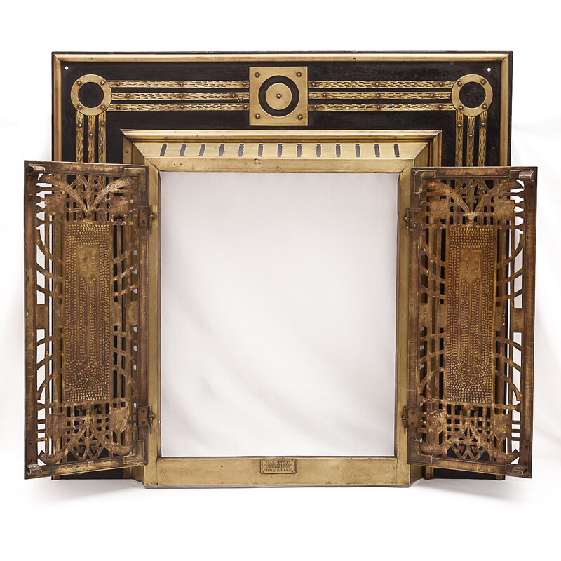 Vintage Art Deco iron and brass fireplace surround, 1900