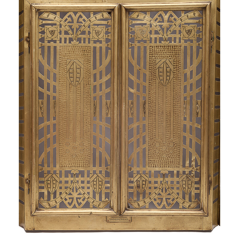 Vintage Art Deco iron and brass fireplace surround, 1900