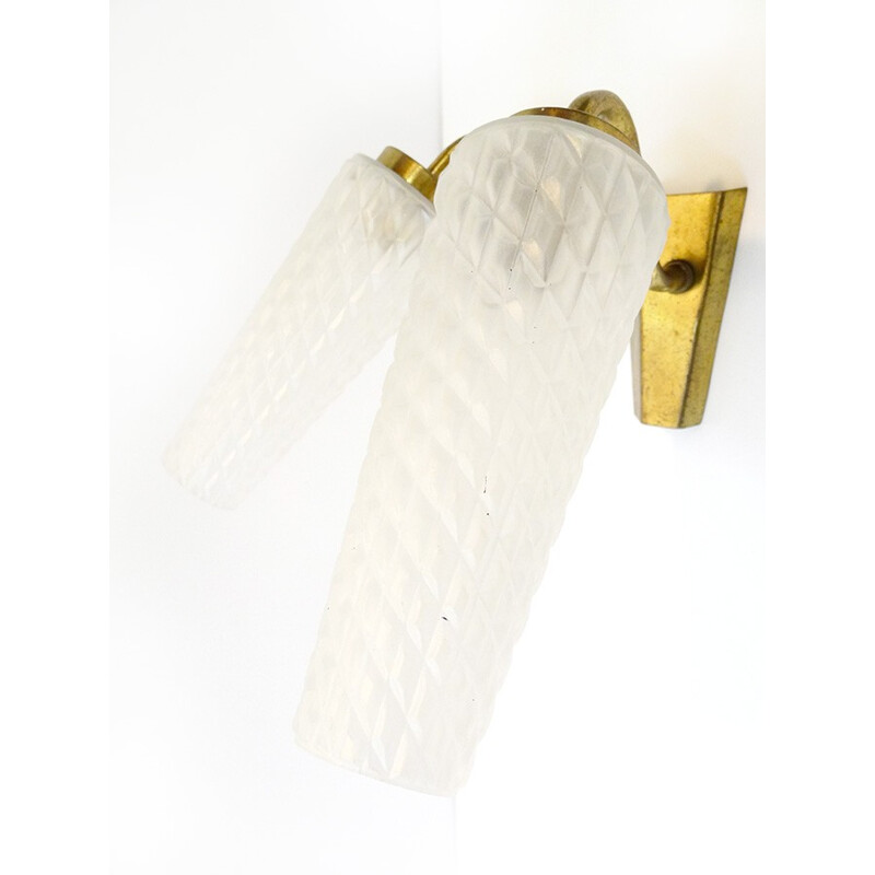 Double sconce in brass and frosted glass - 1960s