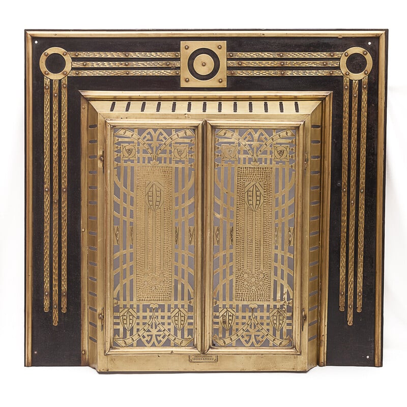 Vintage Art Deco iron and brass fireplace surround, 1900