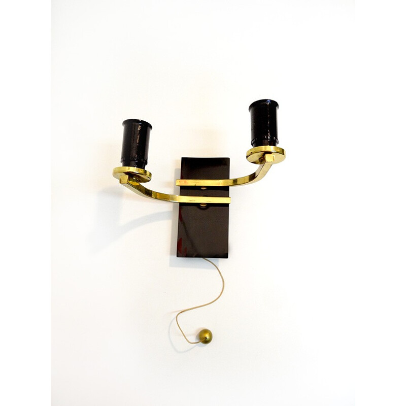 Brass and black double sconce - 1960s