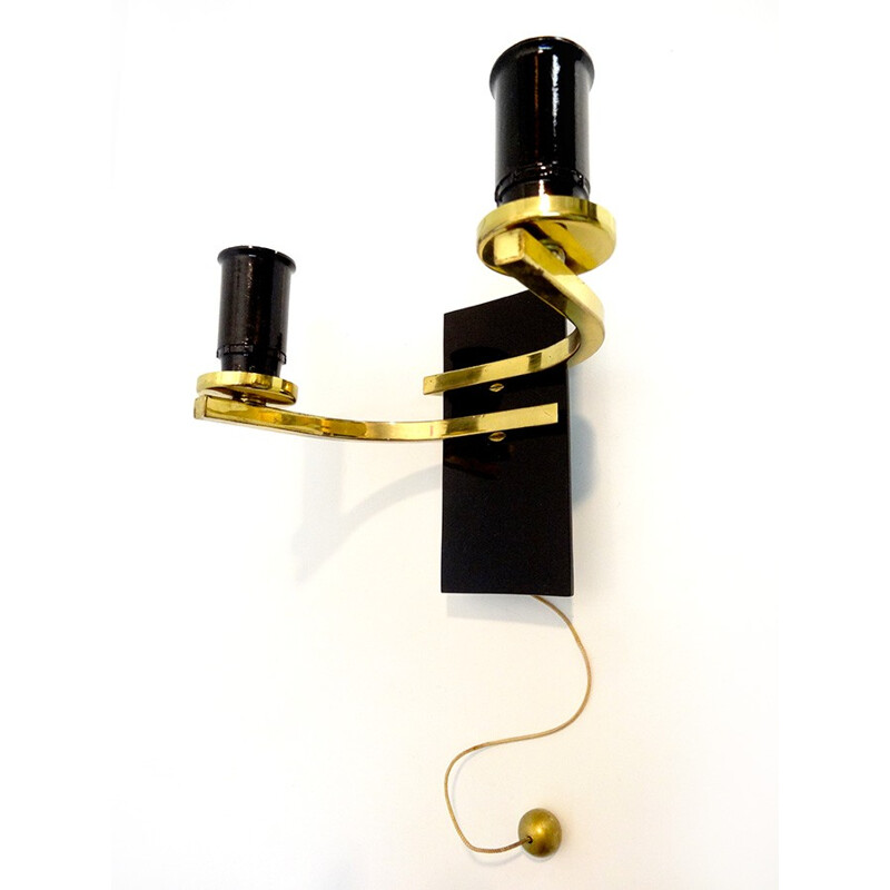 Brass and black double sconce - 1960s