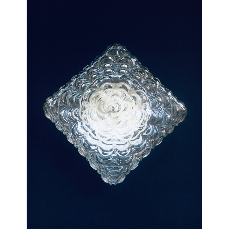 Vintage Mcm quadratische "Flower" Glaswandlampe, Deutschland 1970er