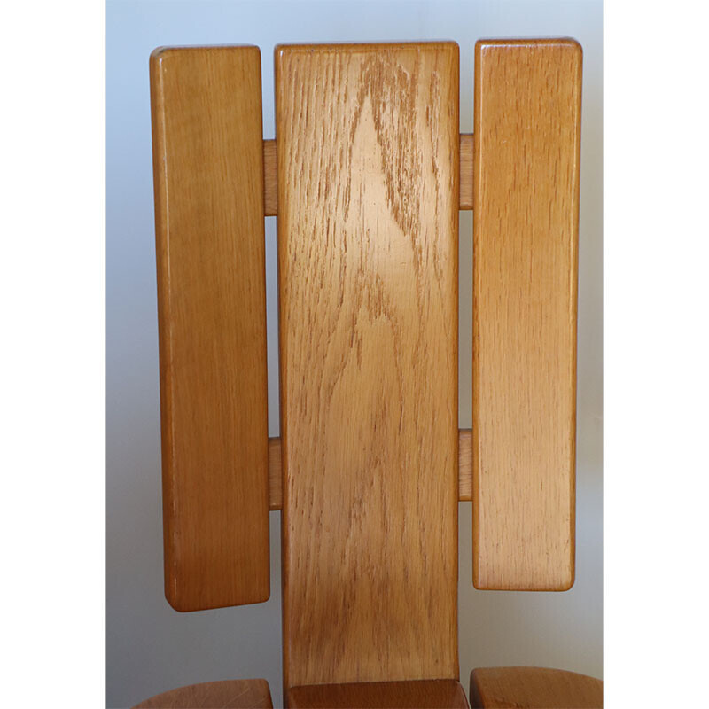 Conjunto de 6 sillas trípodes de roble macizo de época, 1970