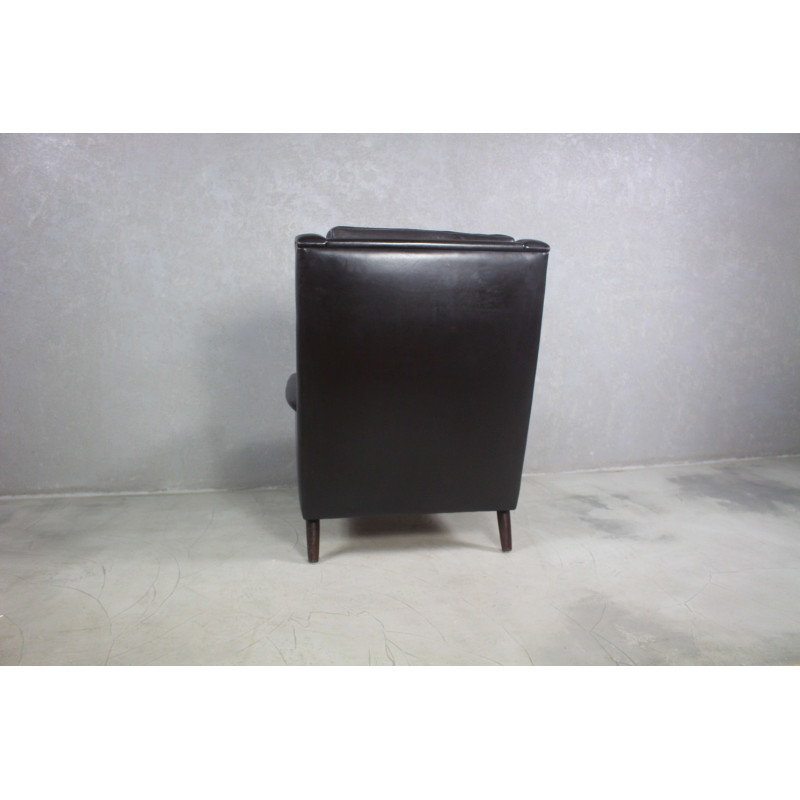 Fauteuil vintage en cuir noir par Georg Thams, Danemark 1960