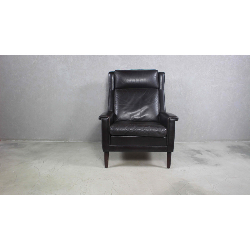 Vintage zwart lederen fauteuil van Georg Thams, Denemarken 1960