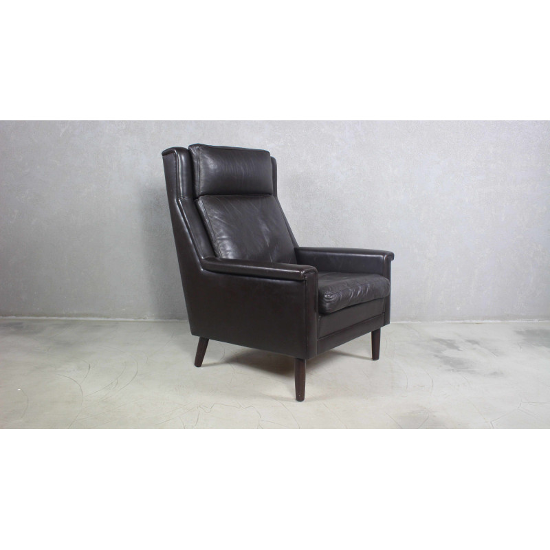 Vintage zwart lederen fauteuil van Georg Thams, Denemarken 1960
