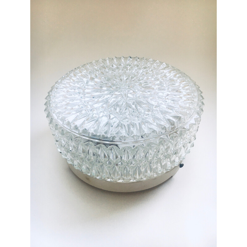 Vintage Mcm crystal pattern glass wall lamp, England 1970s