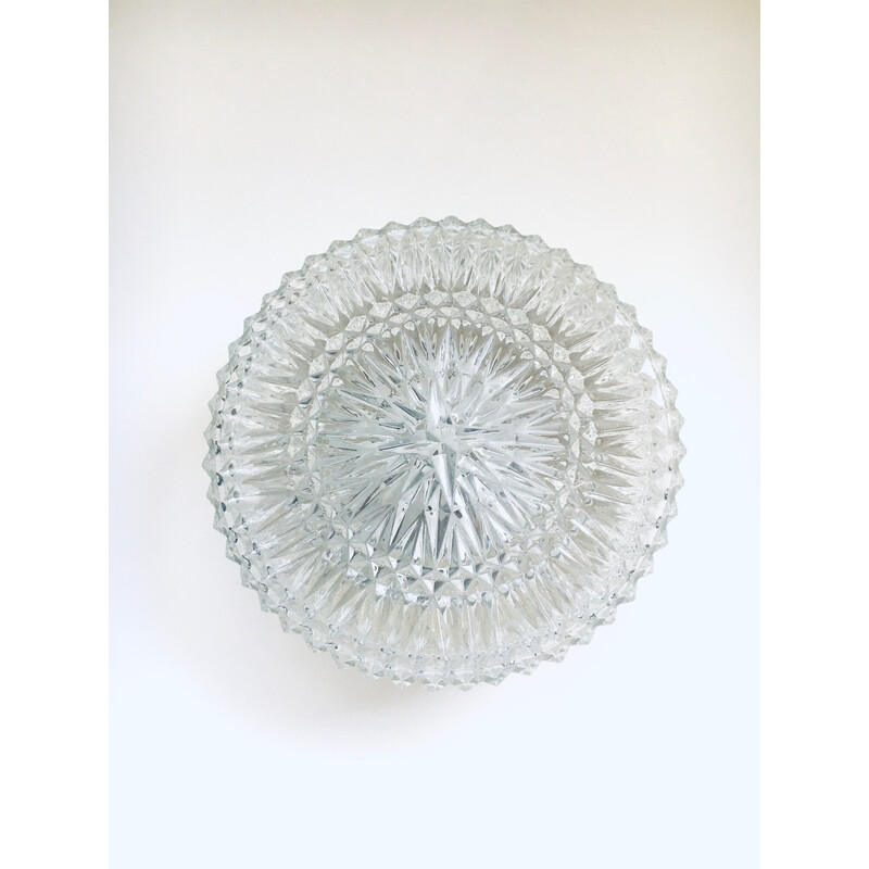 Vintage Mcm crystal pattern glass wall lamp, England 1970s