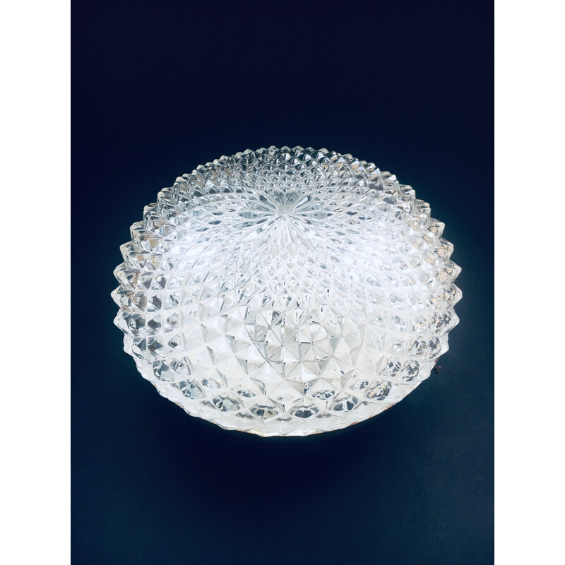 Vintage round crystal glass wall lamp by Massive, 1970s