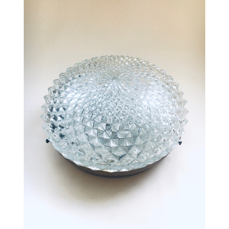 Vintage round crystal glass wall lamp by Massive, 1970s