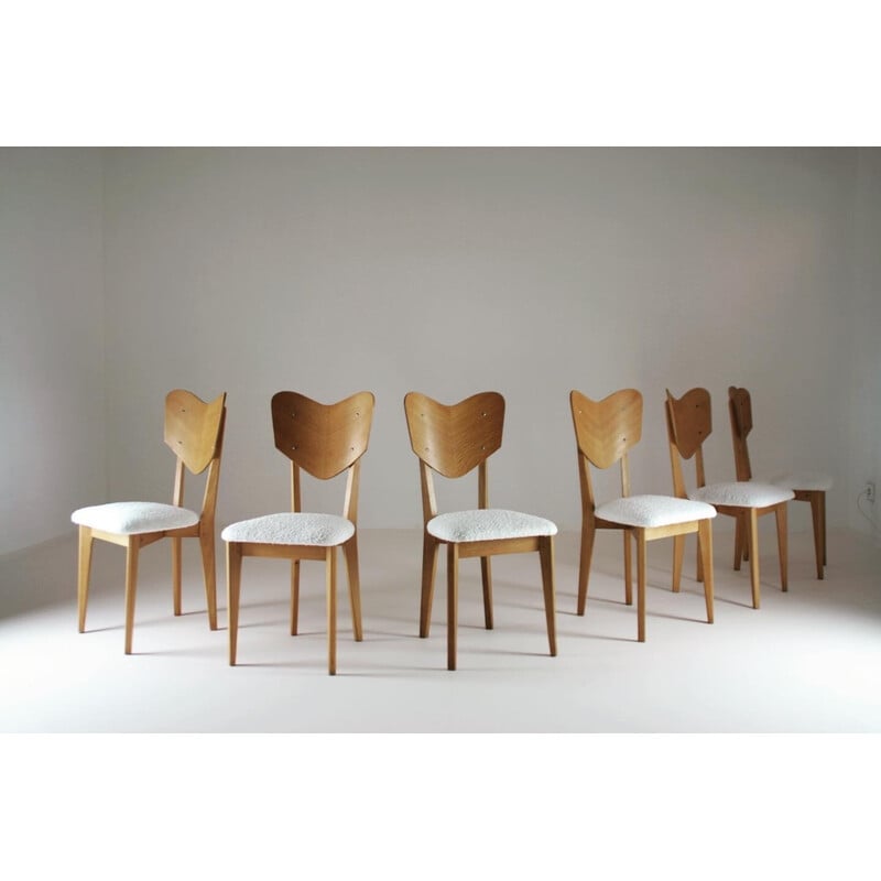 Set of 6 vintage chairs model "heart" by René-Jean Caillette, France 1950