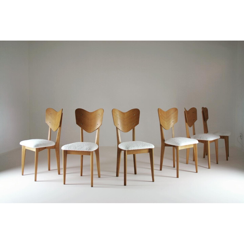 Set van 6 vintage stoelen model "cœur" van René-Jean Caillette, Frankrijk 1950