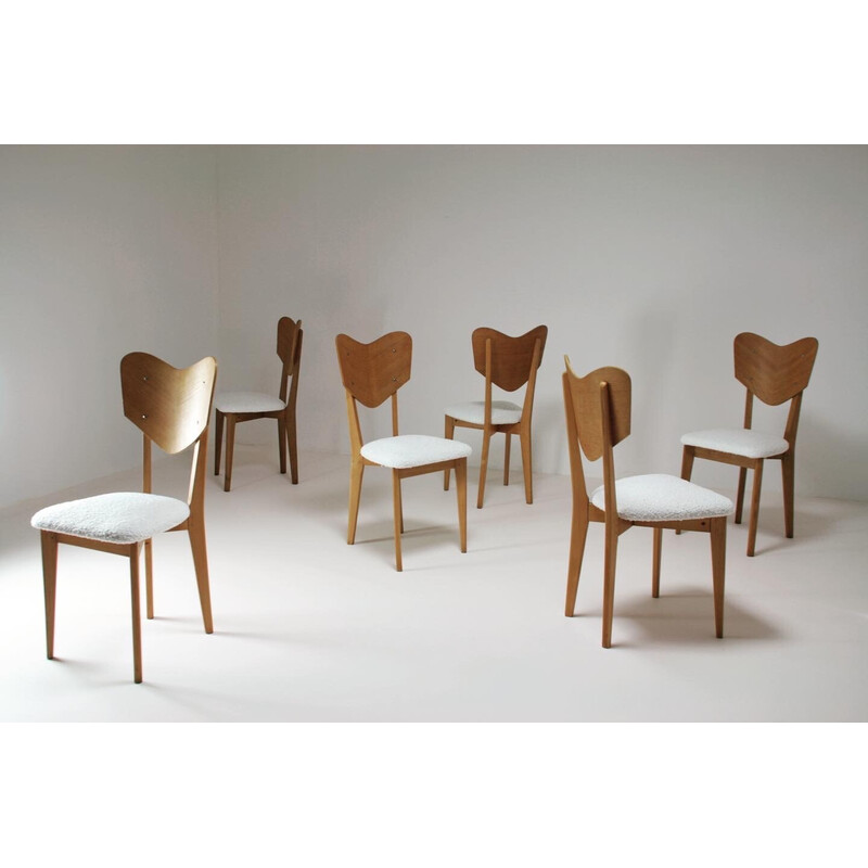 Conjunto de 6 sillas vintage modelo "cœur" de René-Jean Caillette, Francia 1950