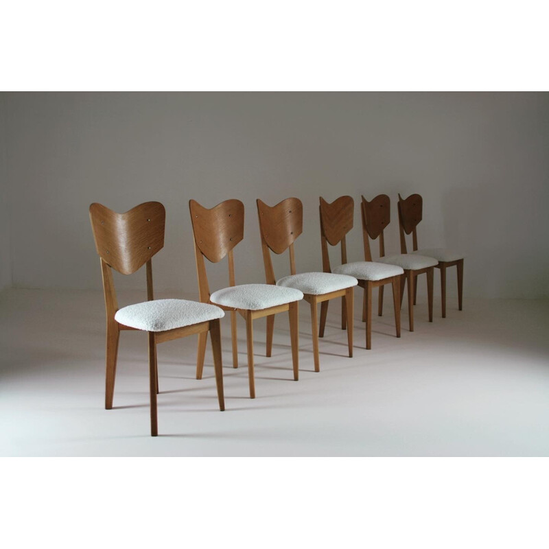 Set of 6 vintage chairs model "heart" by René-Jean Caillette, France 1950
