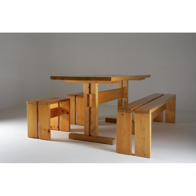 Vintage pine dining set, Perriand selection for Les Arcs, France 1960