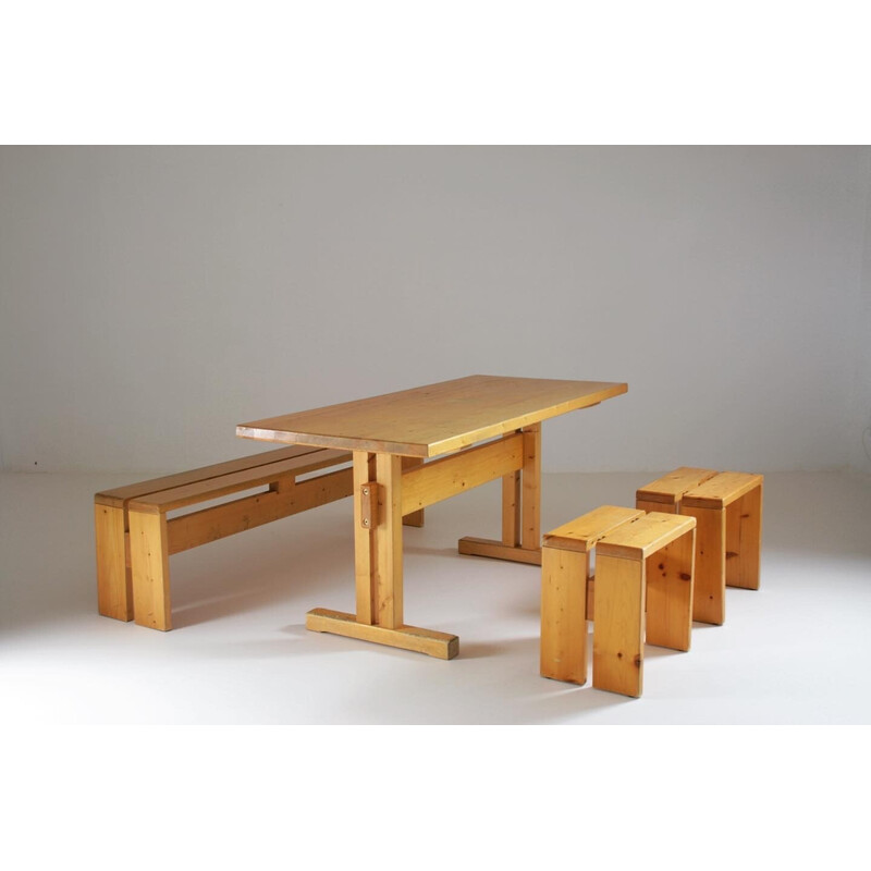 Vintage pine dining set, Perriand selection for Les Arcs, France 1960