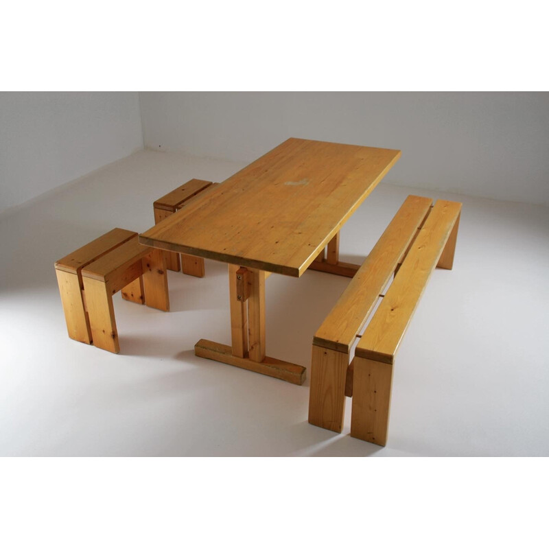 Vintage pine dining set, Perriand selection for Les Arcs, France 1960