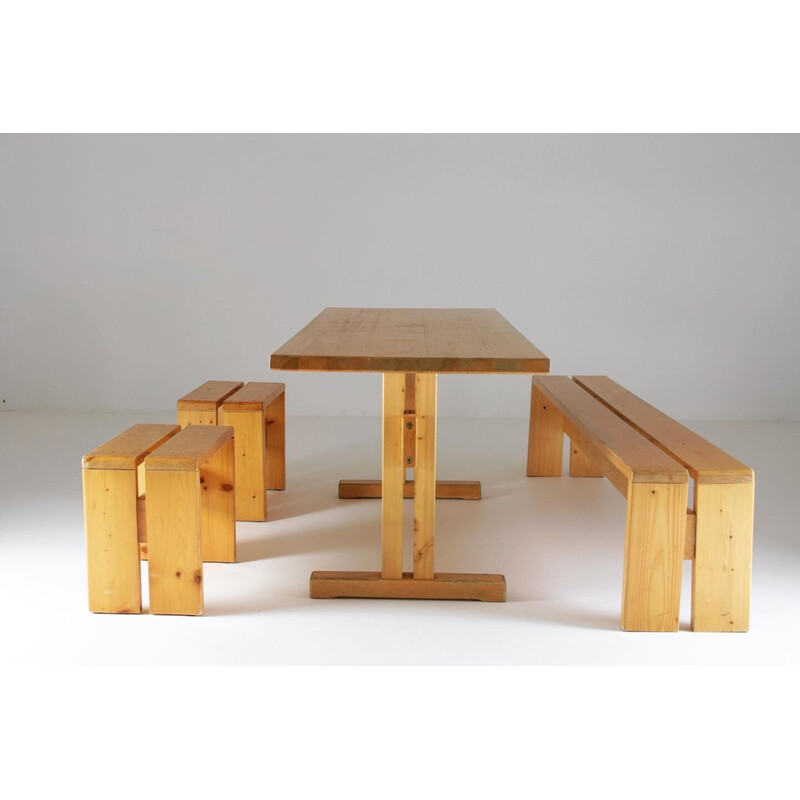 Vintage pine dining set, Perriand selection for Les Arcs, France 1960