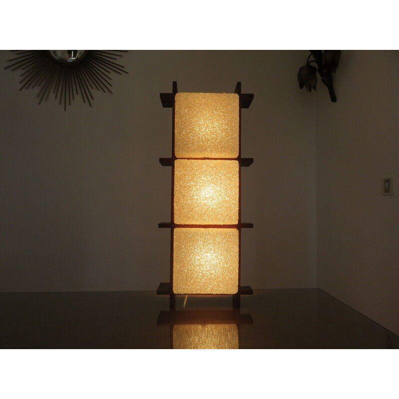 Scandinavian triple vintage wall lamp in teak and perspex, 1960-1970