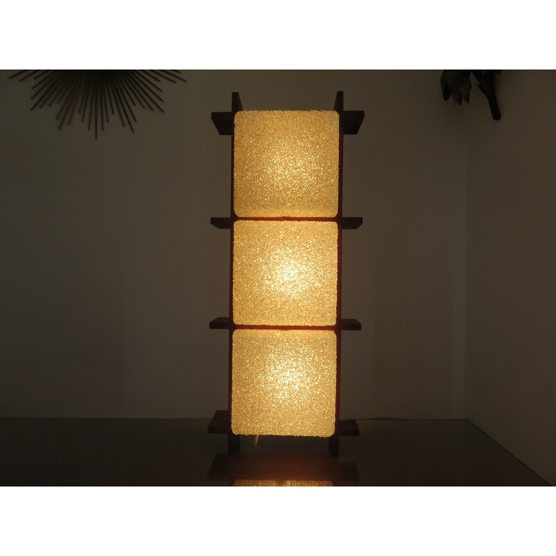 Scandinavian triple vintage wall lamp in teak and perspex, 1960-1970