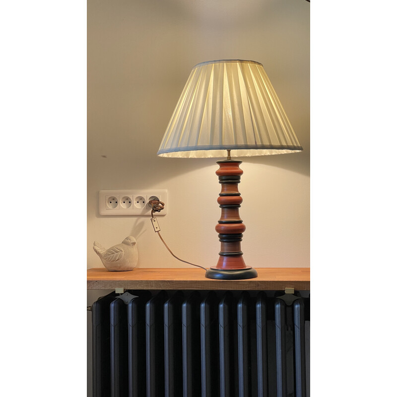 Lampe vintage en bois tourné
