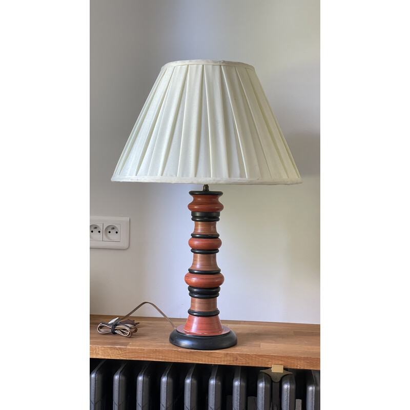 Lampe vintage en bois tourné