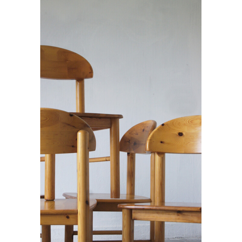 Set of 6 vintage Brutalist pine wood dining chairs by Rainer Daumiller for Hirtshals Savvaerk