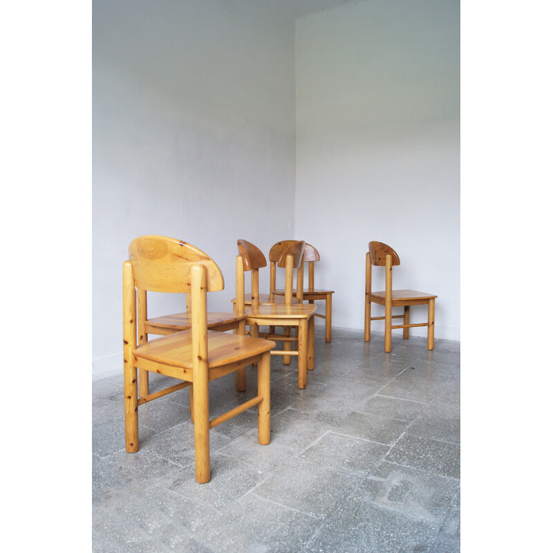 Set of 6 vintage Brutalist pine wood dining chairs by Rainer Daumiller for Hirtshals Savvaerk