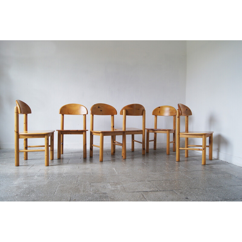 Set of 6 vintage Brutalist pine wood dining chairs by Rainer Daumiller for Hirtshals Savvaerk