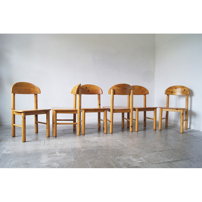 Set of 6 vintage Brutalist pine wood dining chairs by Rainer Daumiller for Hirtshals Savvaerk