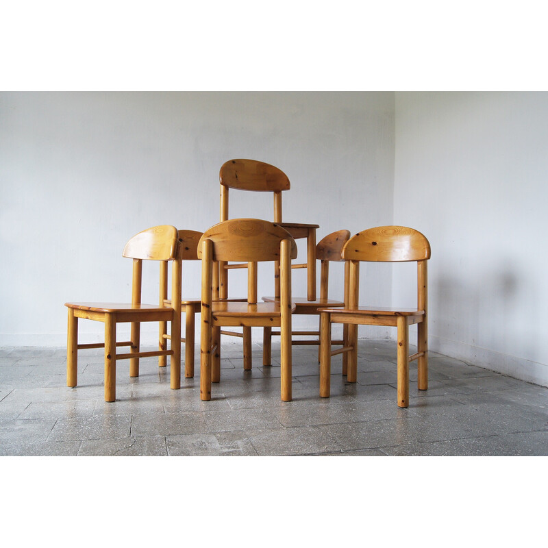 Set van 6 vintage Brutalistische grenenhouten eetkamerstoelen van Rainer Daumiller voor Hirtshals Savvaerk