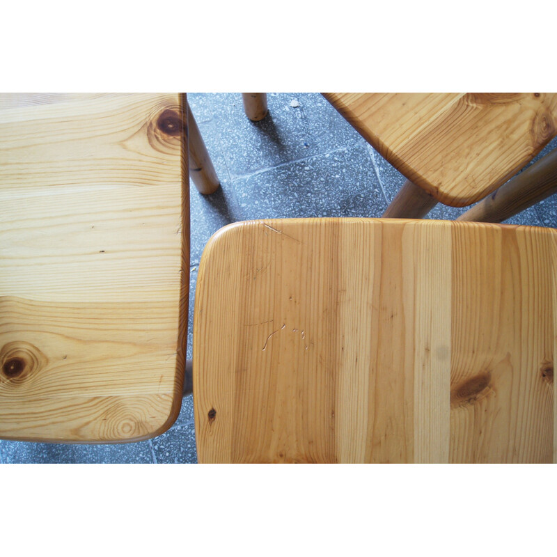 Set of 6 vintage Brutalist pine wood dining chairs by Rainer Daumiller for Hirtshals Savvaerk