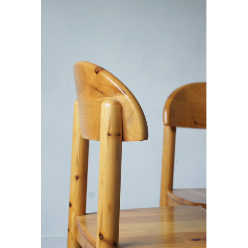 Set of 6 vintage Brutalist pine wood dining chairs by Rainer Daumiller for Hirtshals Savvaerk