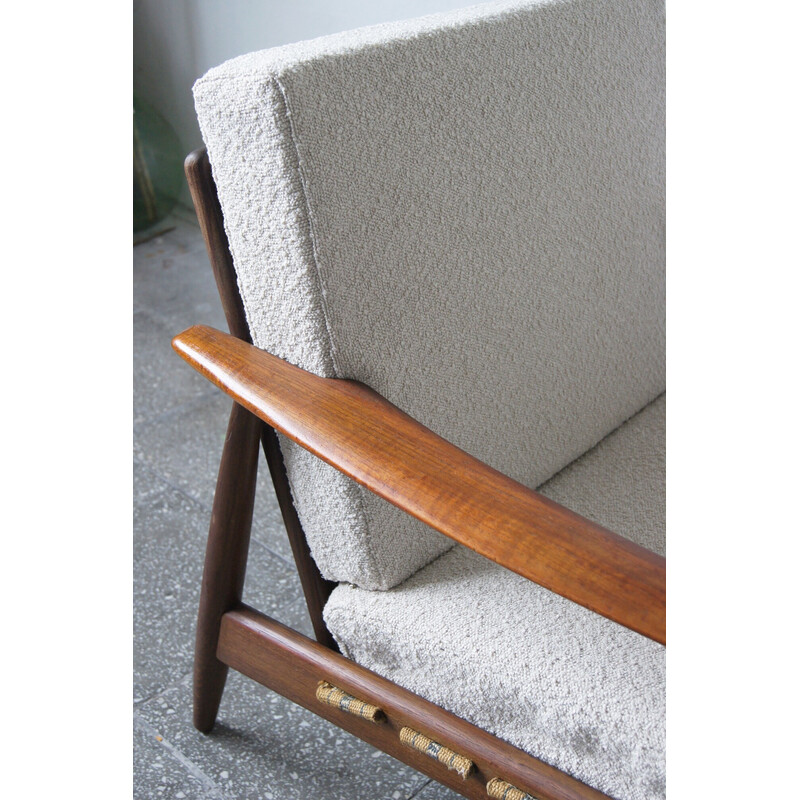 Pair of vintage Danish teak armchairs with upholstered