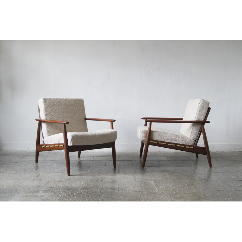 Dänisches Vintage-Sesselpaar aus Teakholz mit Polsterung